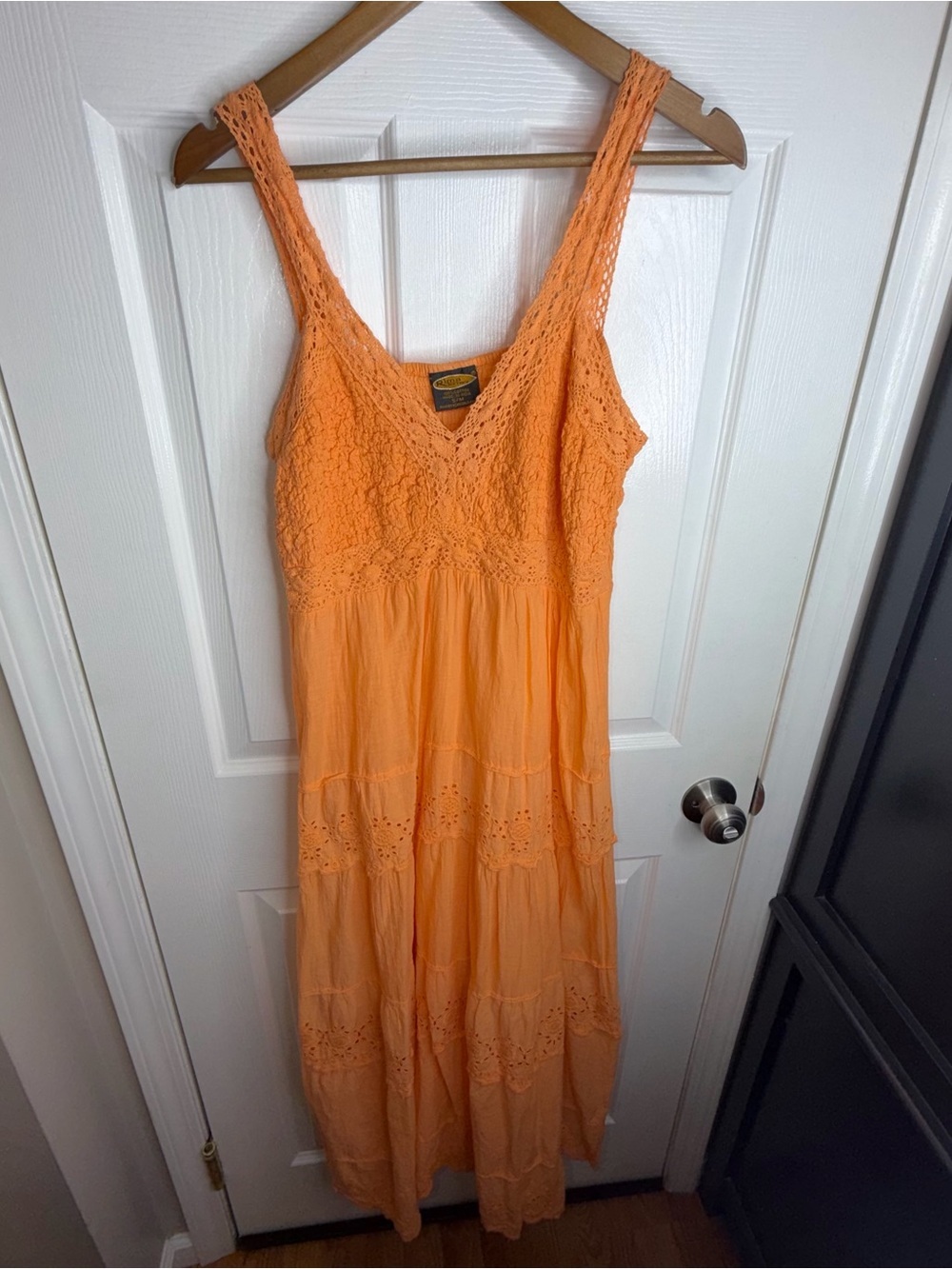 Rima Beachworld Womens S/M Maxi Dress Tiered Eyelet Crochet Orange Small - Picture 8 of 16